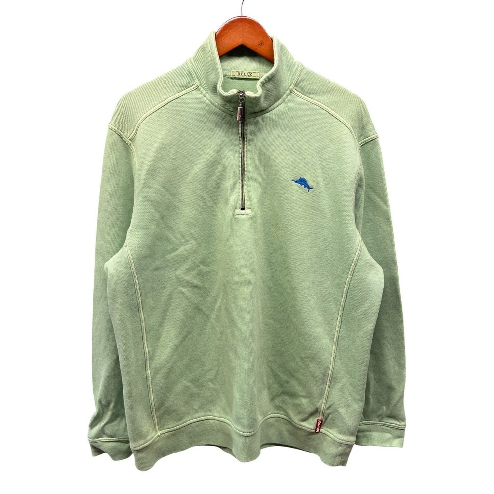 Tommy Bahama Relax Quarter Zip Sweatshirt Men's XL Light Green Cotton